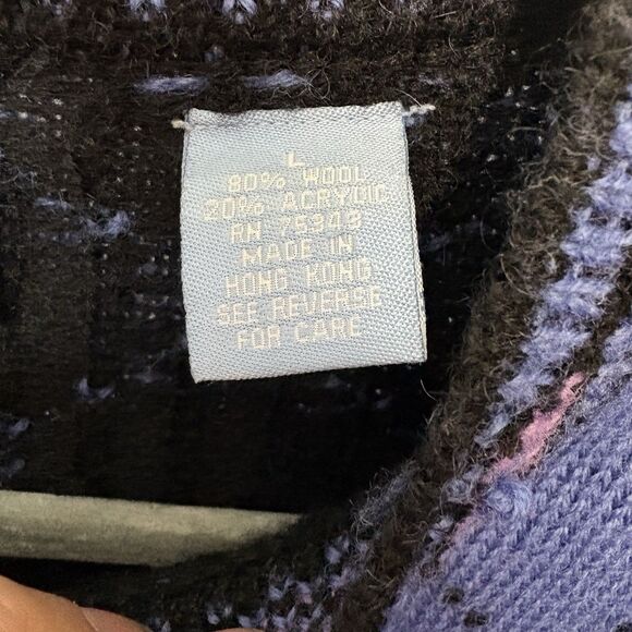 Vtg Frost Womens L Wool Blend Full Zip Nordic Cardigan Sweater Blue Border 90s - Picture 5 of 8